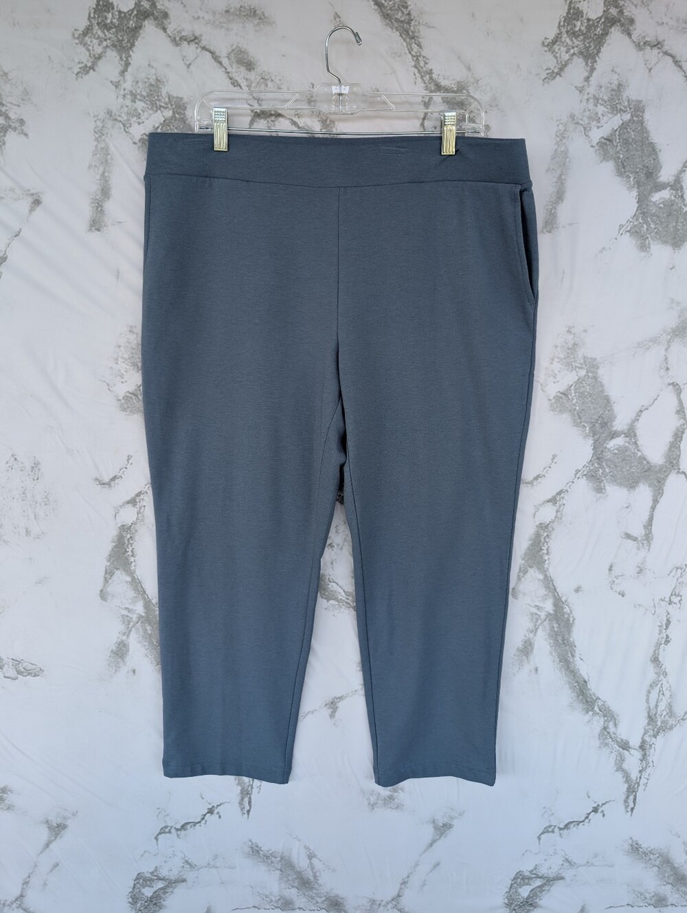 J. Jill Cadet Blue Pima Cotton Slim Leg Cropped Pull On Pants Trousers Large
